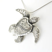 Silver Sea Turtle Bali Large Pendant