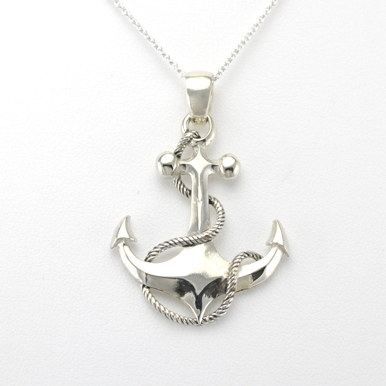 Sterling and Diamond Anchor Necklace - Small