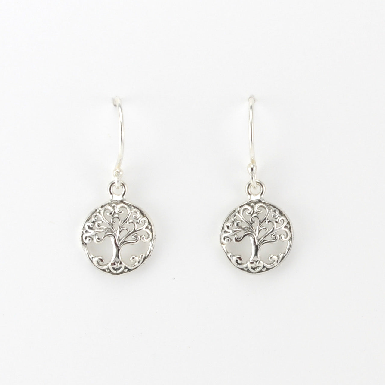Alt View Silver Tree of Life Round Mini Earrings