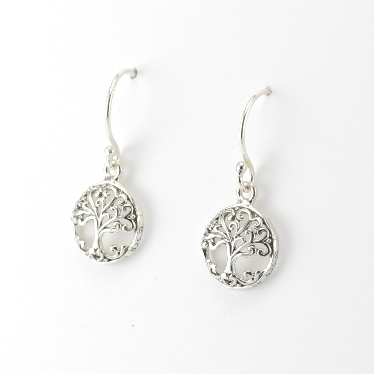 Side View Silver Tree of Life Round Mini Earrings