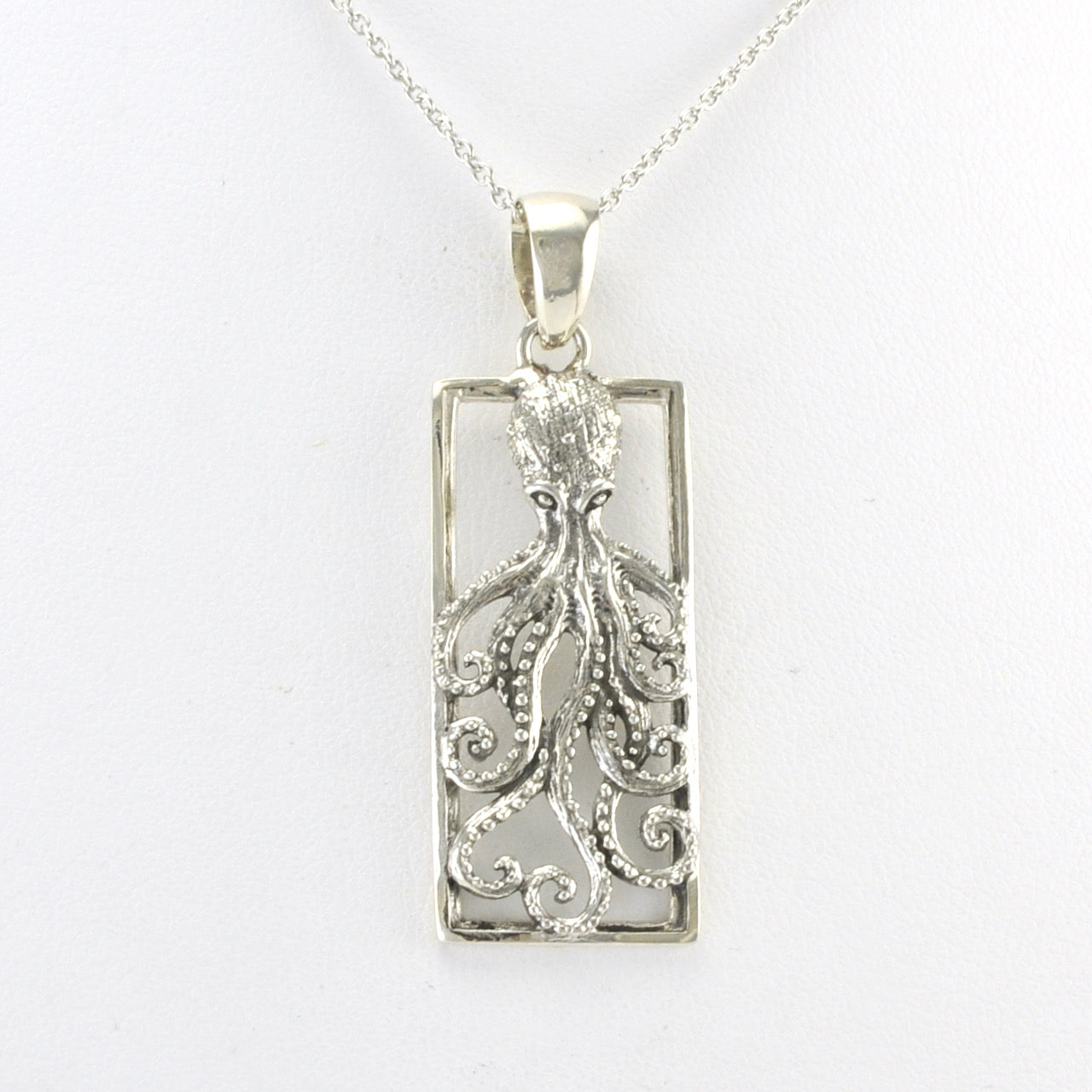 Alt View Silver Octopus Rectangular Pendant