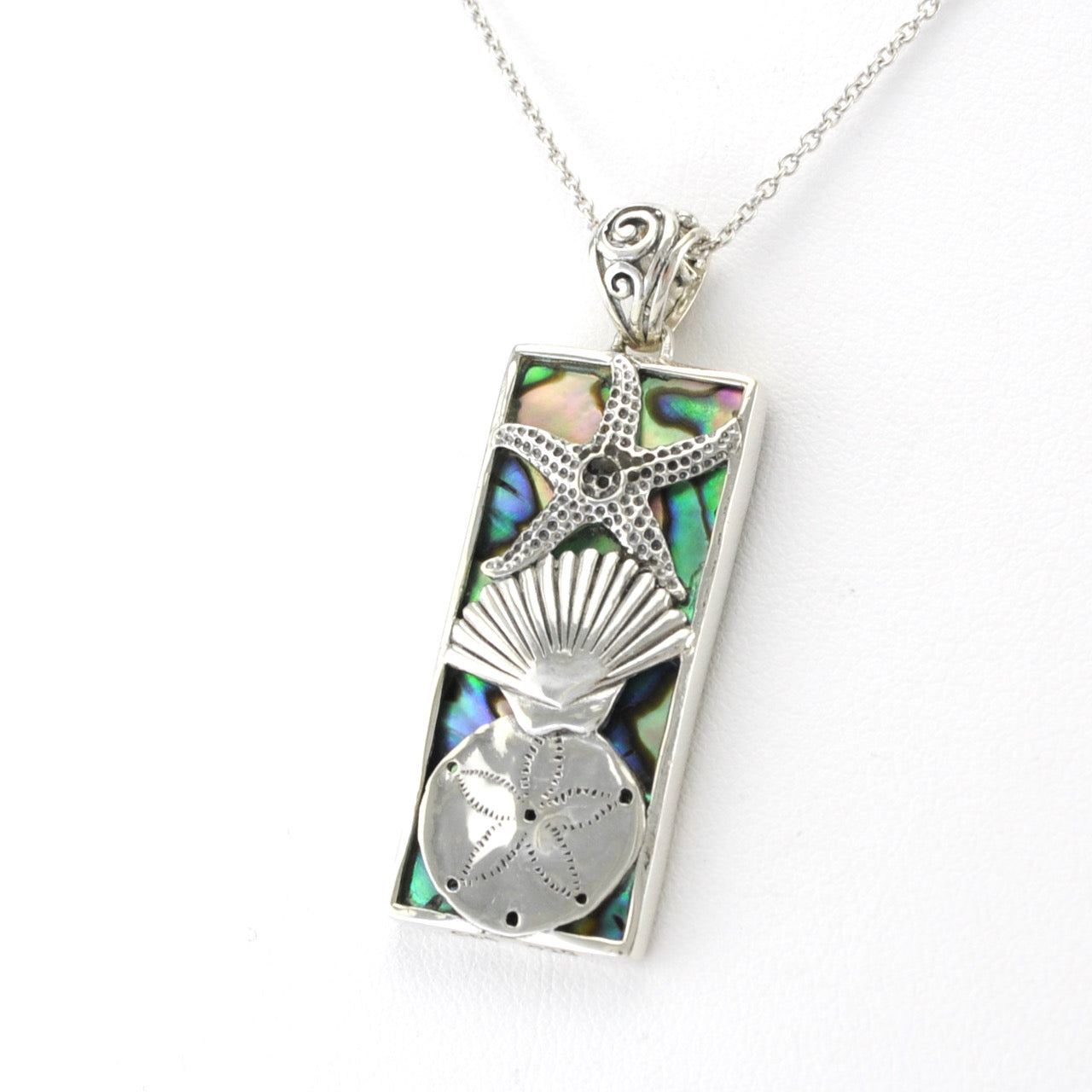 Side View Silver Abalone Shells Necklace