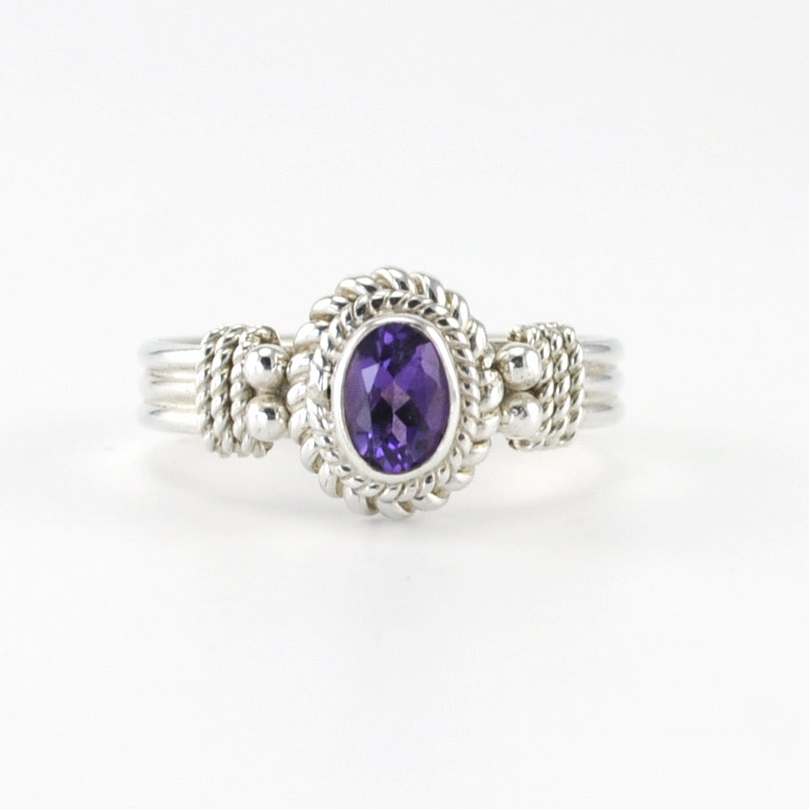 Silver Amethyst 4x6mm Oval Ring