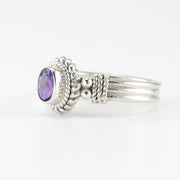 Side View Silver Amethyst 4x6mm Oval Ring