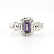 Silver Amethyst 4x6mm Rectangle Ring
