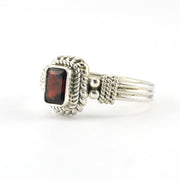 Side View Silver Garnet 4x6mm Rectangle Ring 