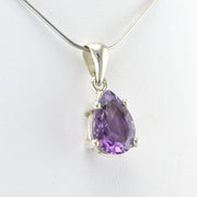Side View Silver Amethyst 9x14mm Tear Prong Set Pendant