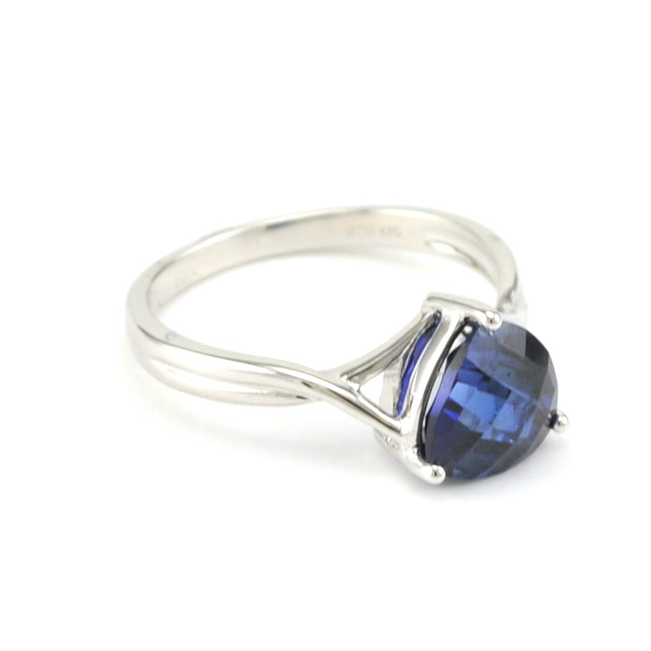 Side View Sterling Silver Created Sapphire 2.4ct Trillion Ring
