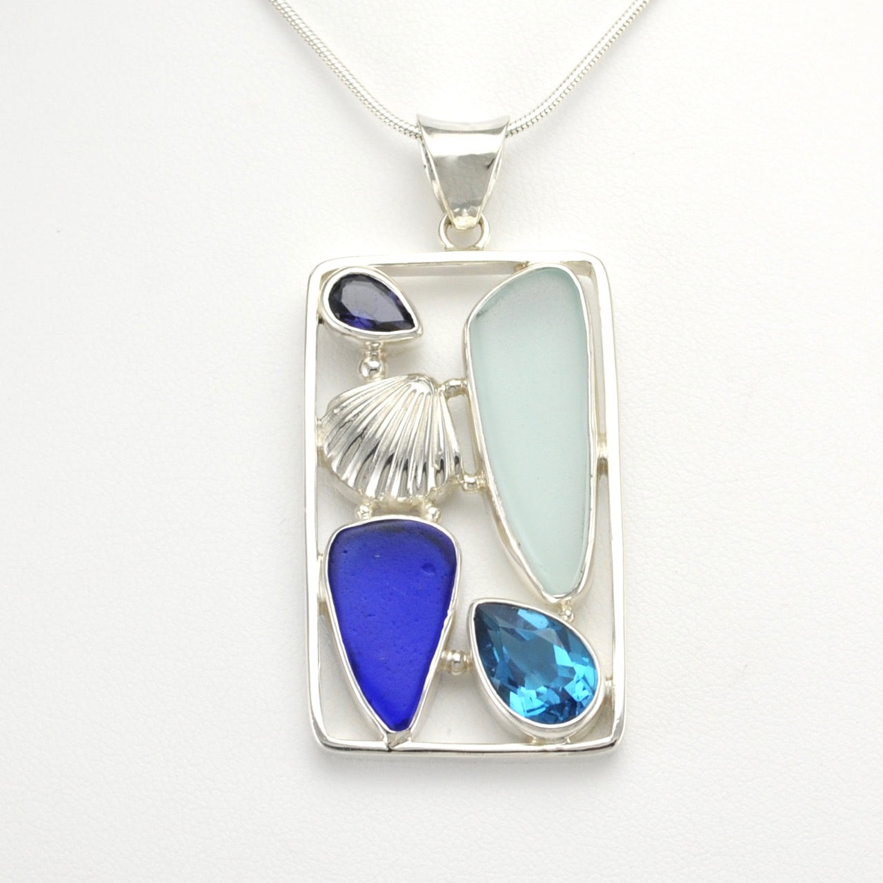 Alt View Silver Topaz Iolite Sea Glass Pendant