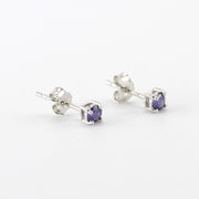 Side View Silver CZ Amethyst 3mm Post Earrings