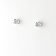 Silver CZ Aquamarine 3mm Post Earrings