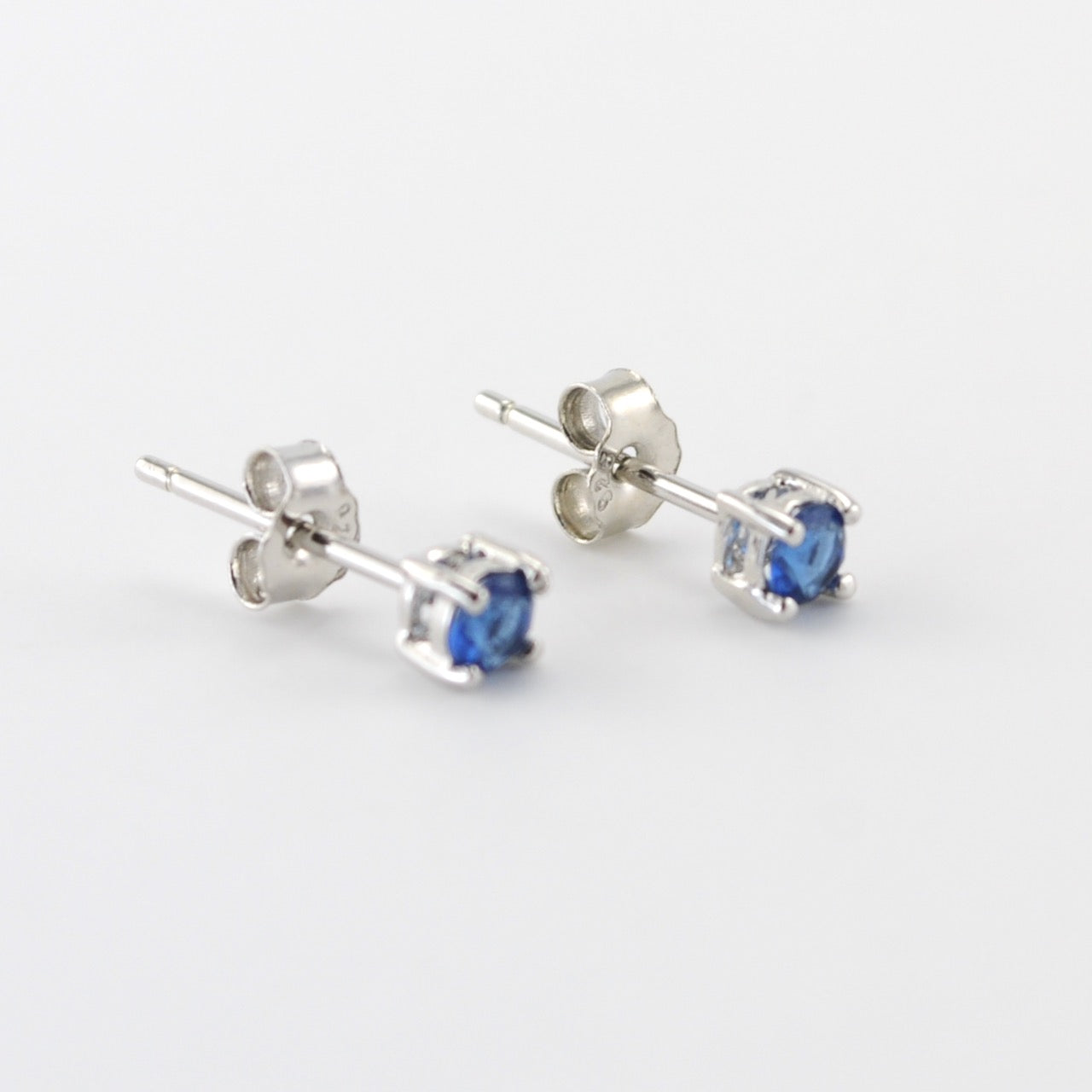 Side View Silver CZ Sapphire 3mm Post Earrings