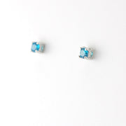 Silver CZ Blue Topaz 3mm Post Earrings
