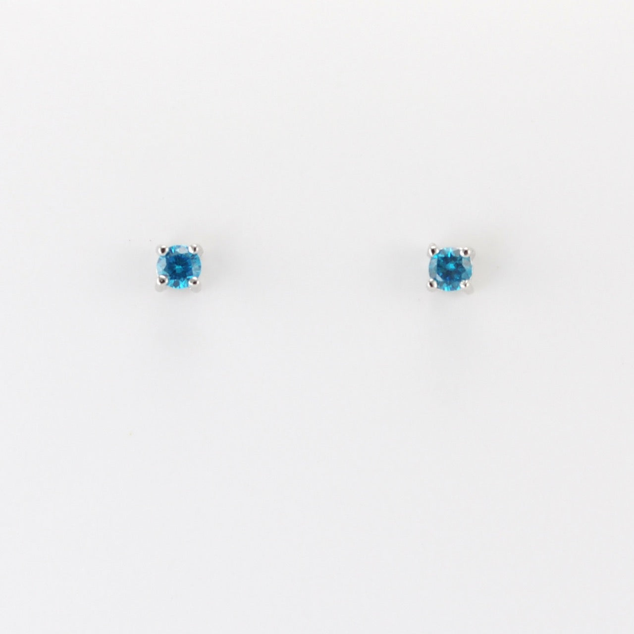 Alt View Silver CZ Blue Topaz 3mm Post Earrings