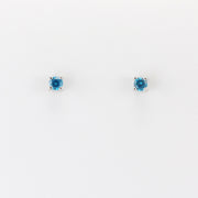 Alt View Silver CZ Blue Topaz 3mm Post Earrings