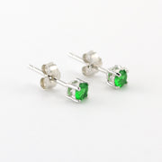 Side View Silver CZ Emerald 3mm Post Earrings