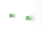 Silver CZ Emerald 3mm Post Earrings