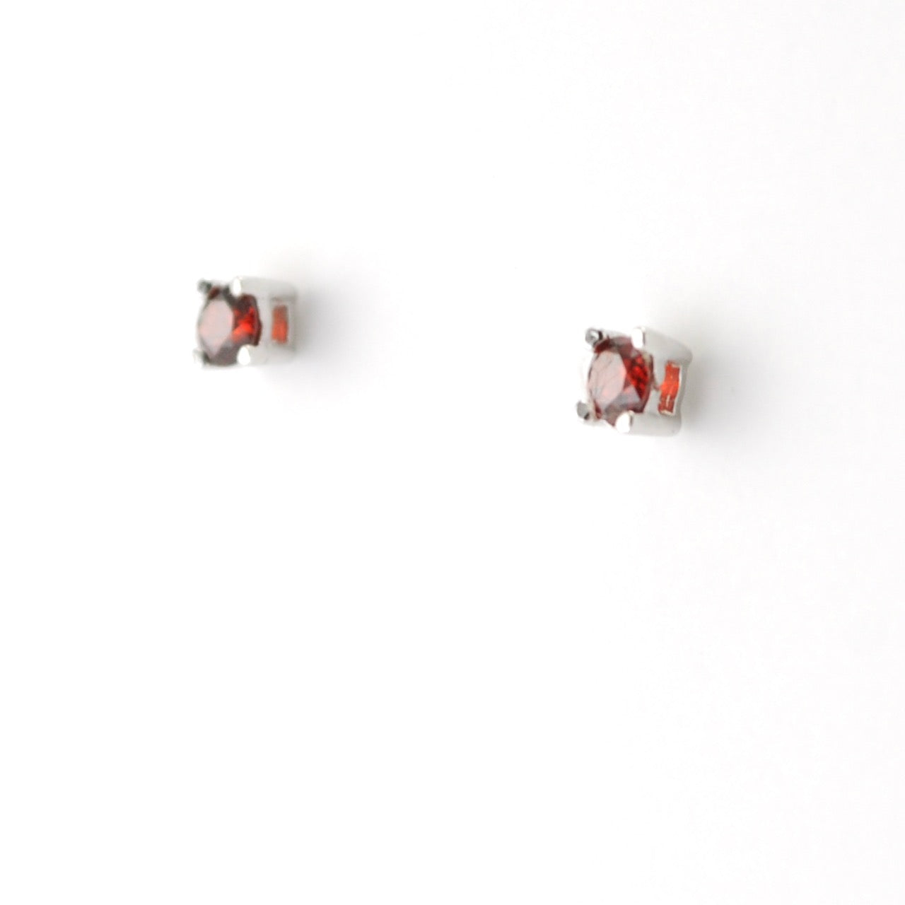 Silver CZ Garnet 3mm Post Earrings