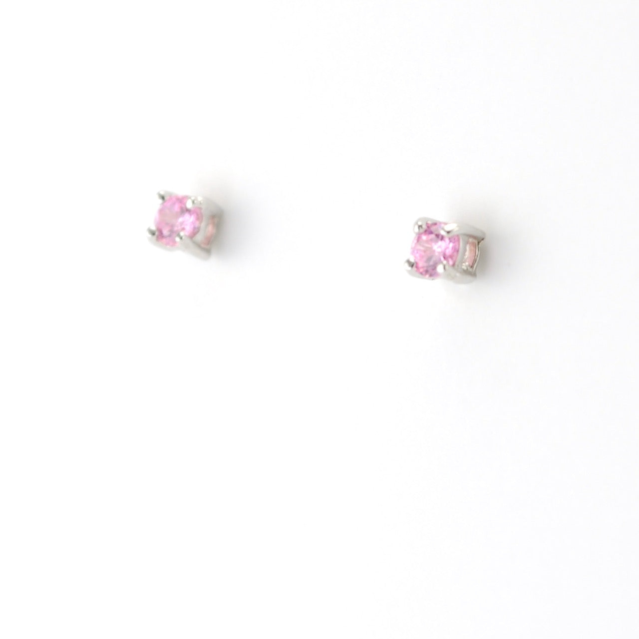 Silver CZ Pink 3mm Post Earrings