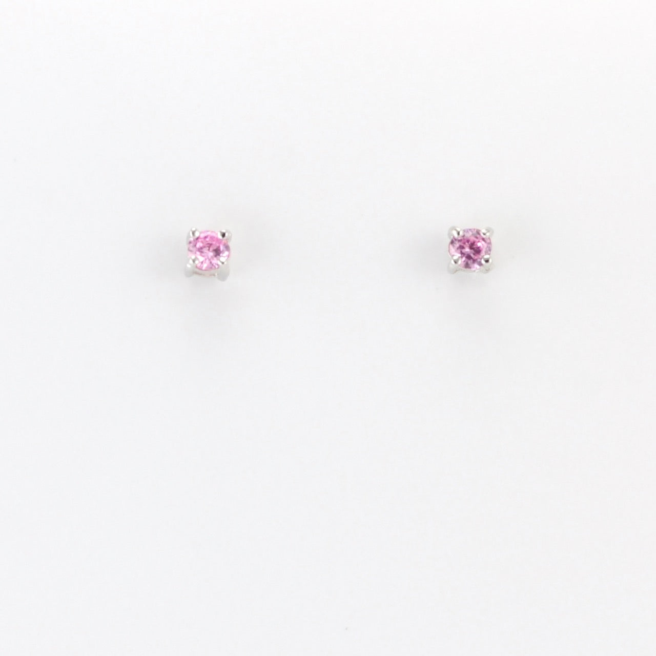 Alt View Silver CZ Pink 3mm Post Earrings