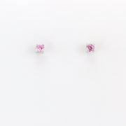 Alt View Silver CZ Pink 3mm Post Earrings
