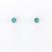 Silver CZ Aquamarine 5mm Post Earrings