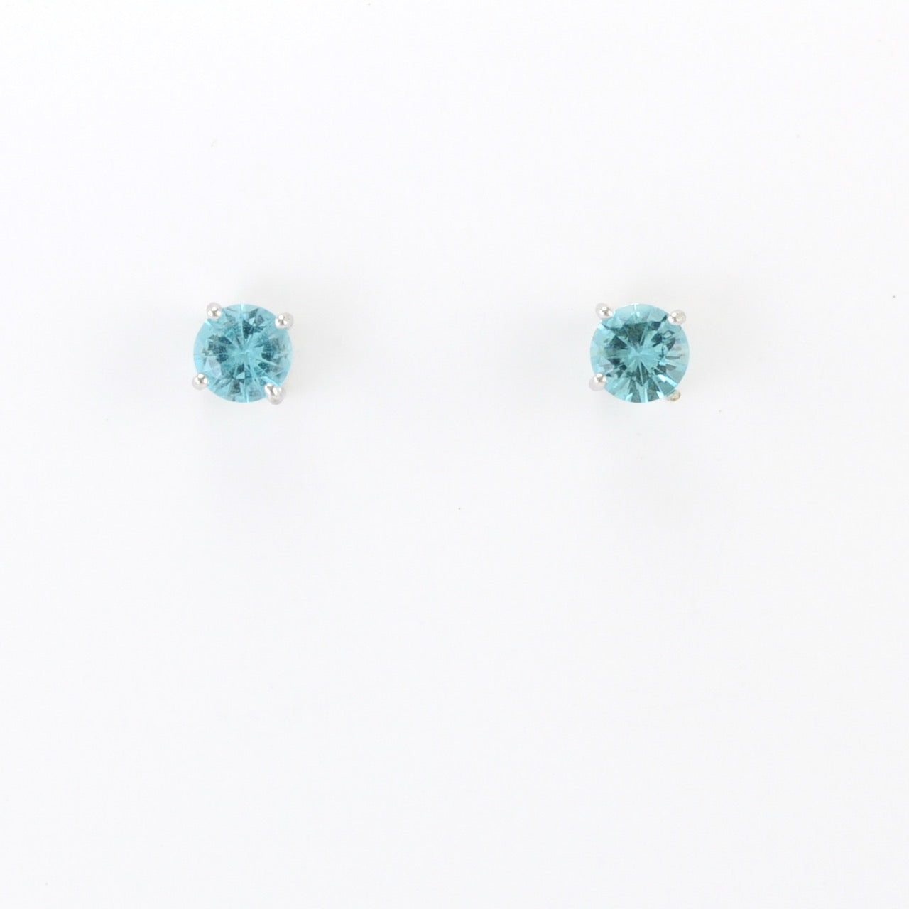 Silver CZ Aquamarine 5mm Post Earrings