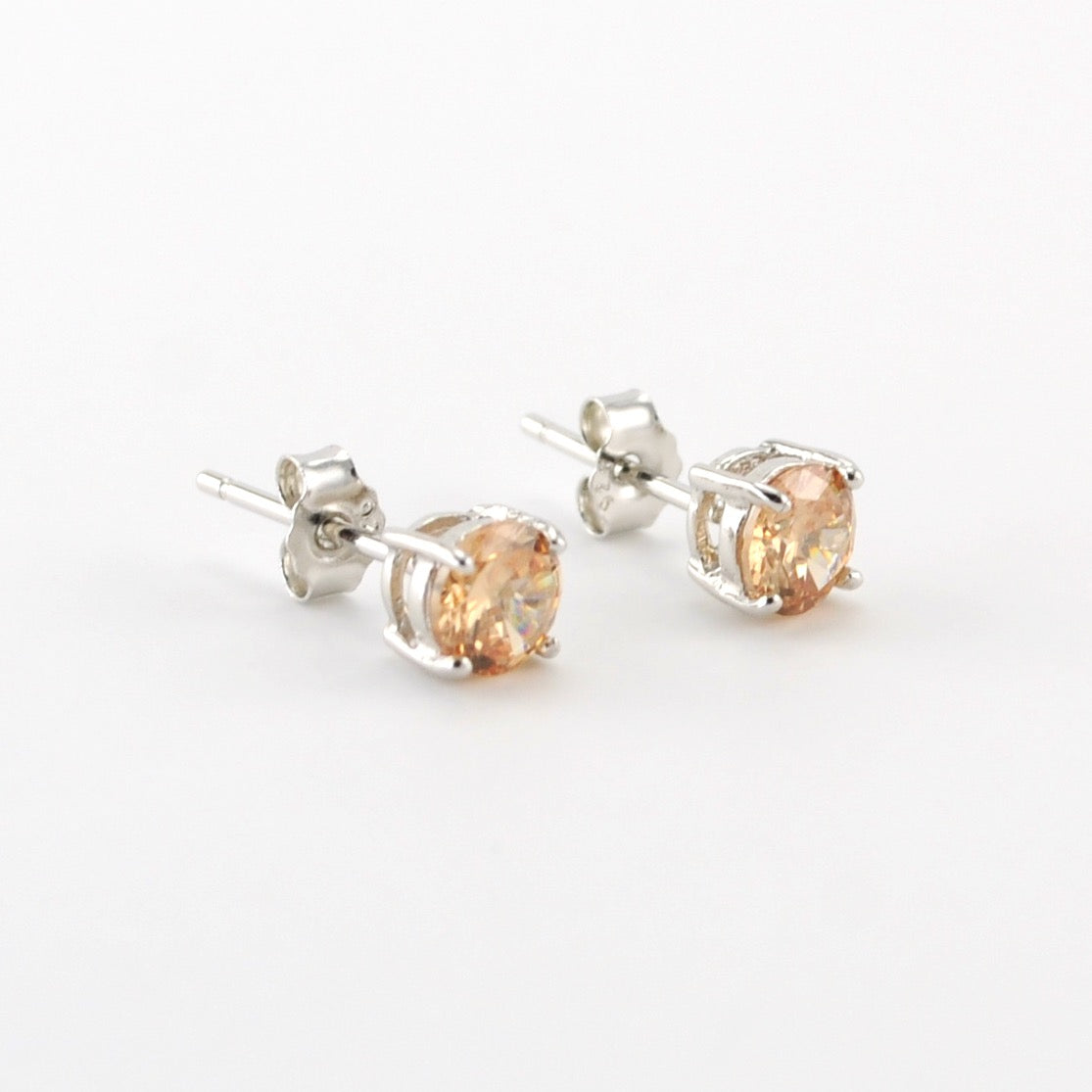 Side View Silver CZ Citrine 5mm Post Earrings