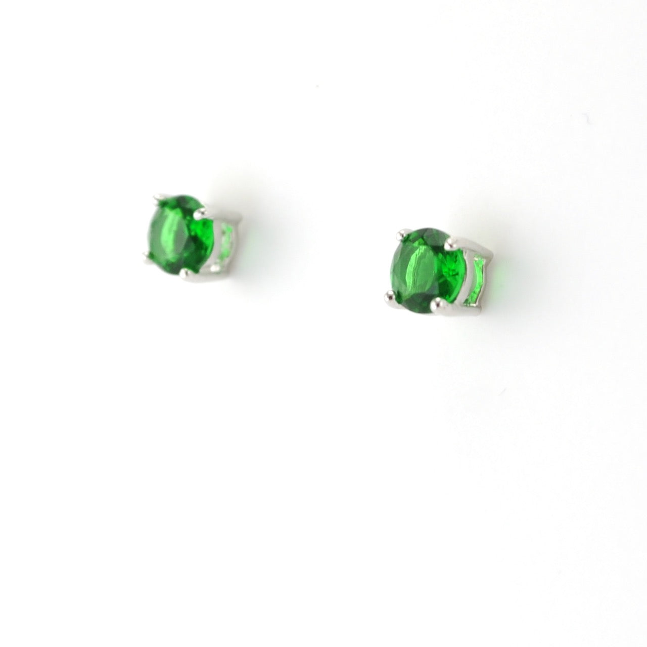 Silver CZ Emerald 5mm Post Earrings