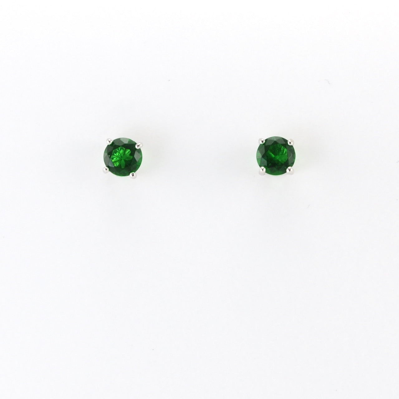 Alt View Silver CZ Emerald 5mm Post Earrings