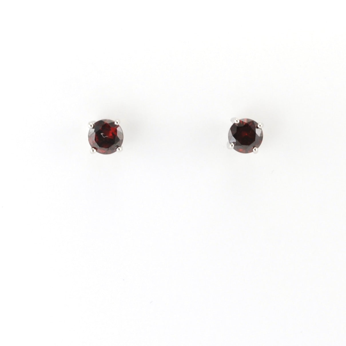 Alt View Silver CZ Garnet 5mm Post Earrings
