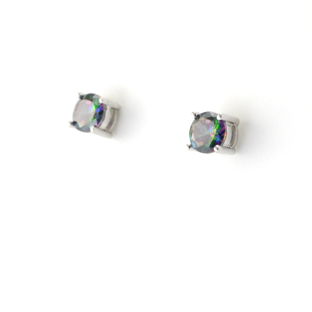 Silver CZ Rainbow Topaz 5mm Post Earrings