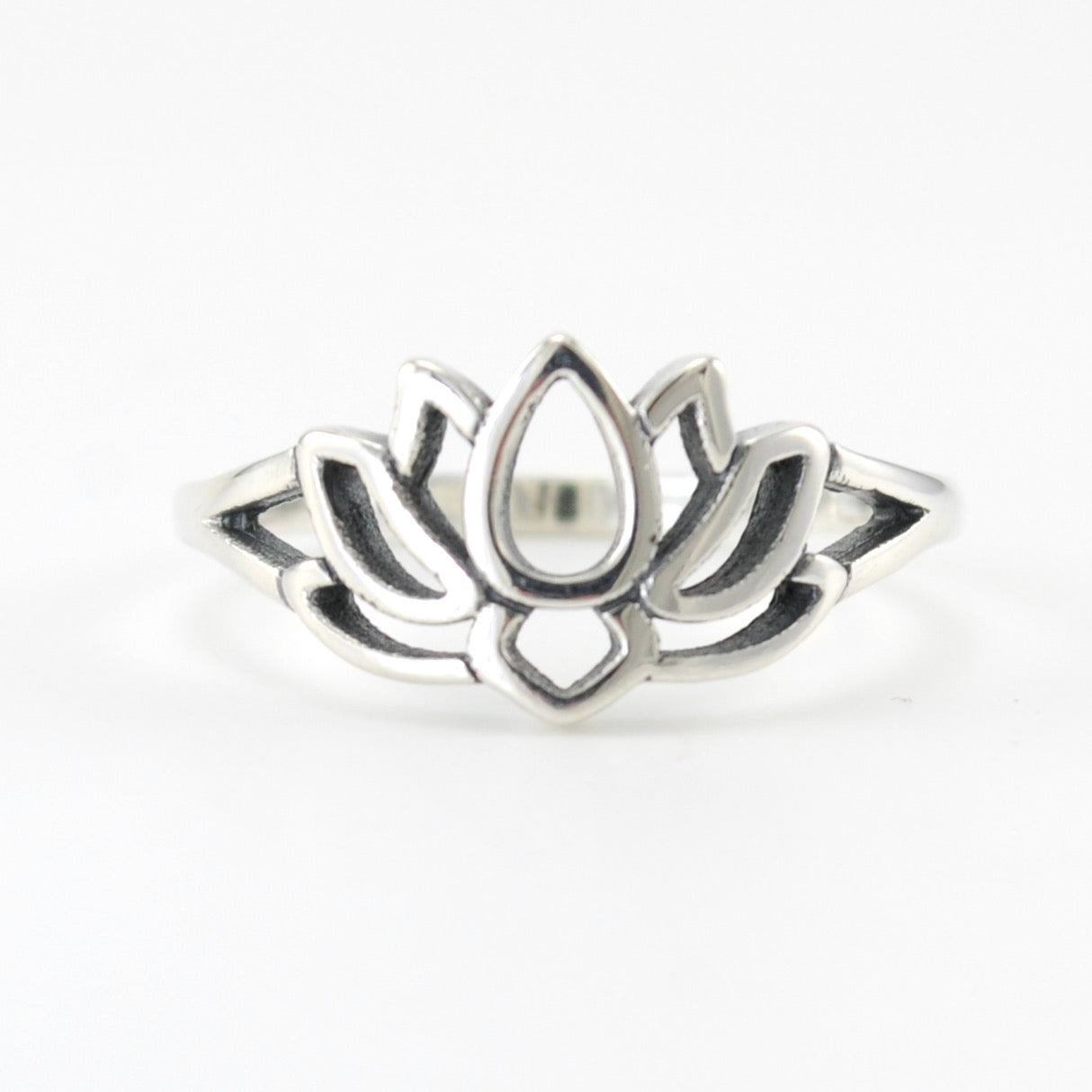 Silver Open Lotus Ring Size 8
