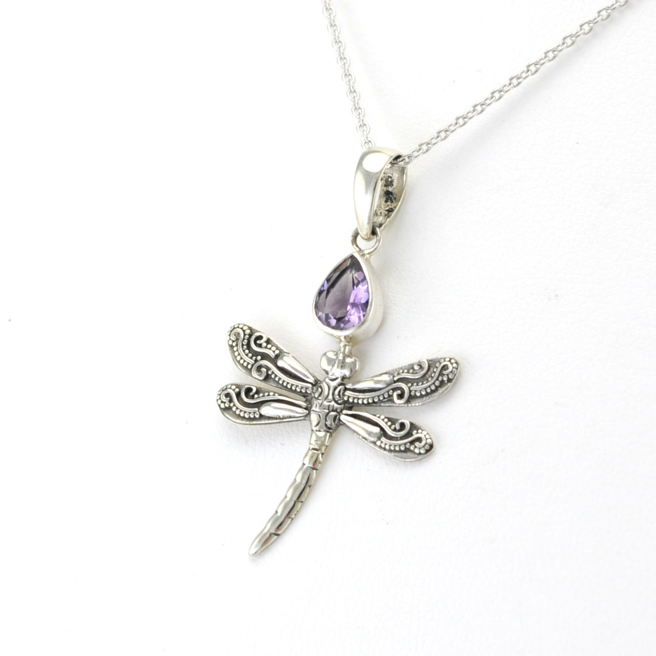Sterling Silver Amethyst Dragonfly Necklace