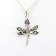 Alt View Sterling Silver Amethyst Dragonfly Necklace