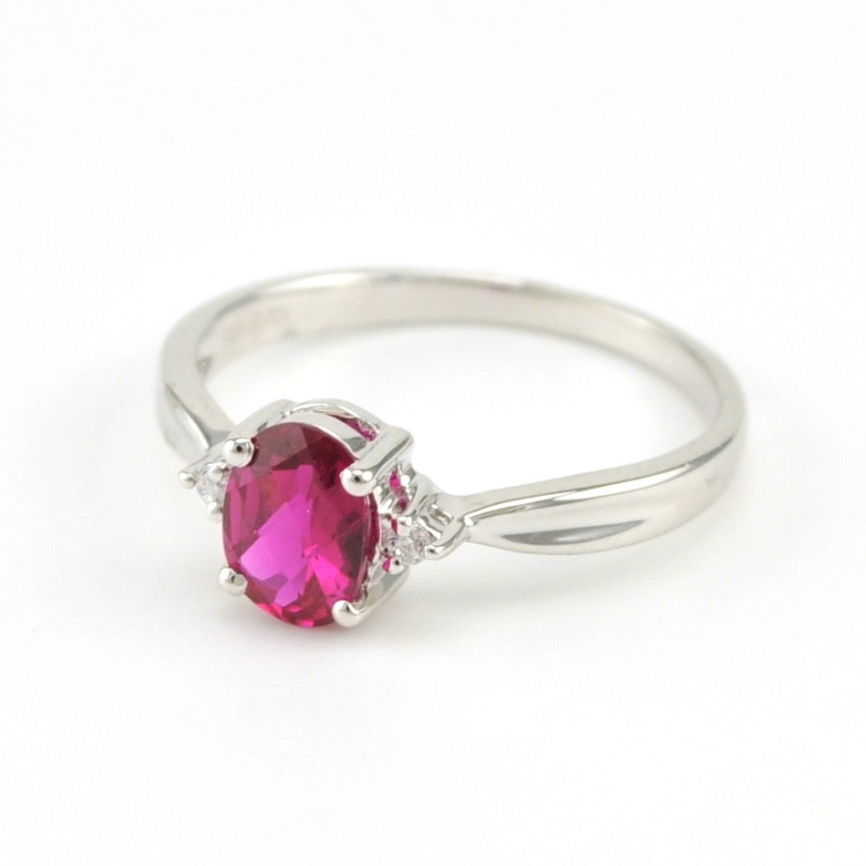 Side View Sterling Silver Created Ruby 1ct Oval CZ Ring