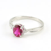 Side View Sterling Silver Created Ruby 1ct Oval CZ Ring