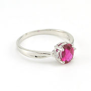 Alt View Sterling Silver Created Ruby 1ct Oval CZ Ring