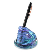 Aqua Purple and White Glass Pen Holder