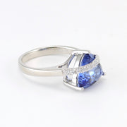 Side View Sterling Silver Created Blue Sapphire 4.2ct Tri CZ Ring