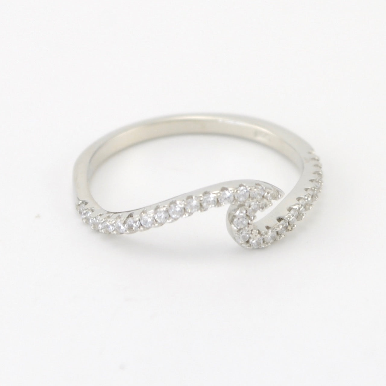 Alt View Silver Cubic Zirconia Wave Ring 7