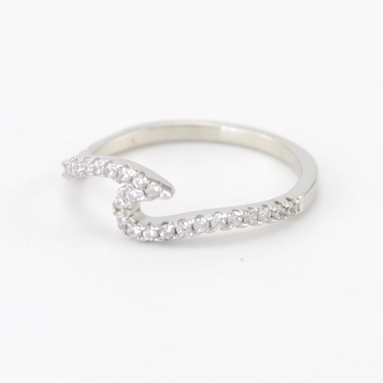 Side View Silver Cubic Zirconia Wave Ring 9