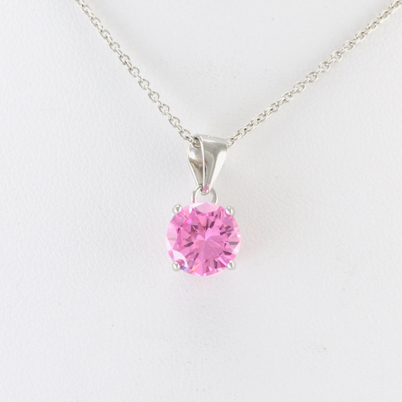 Alt View Sterling Silver Pink CZ Necklace