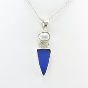 Alt View Sterling Silver Pearl Blue Sea Glass Necklace