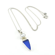 Sterling Silver Pearl Blue Sea Glass Necklace