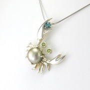 Sterling Silver Pearl Topaz Crab Pendant