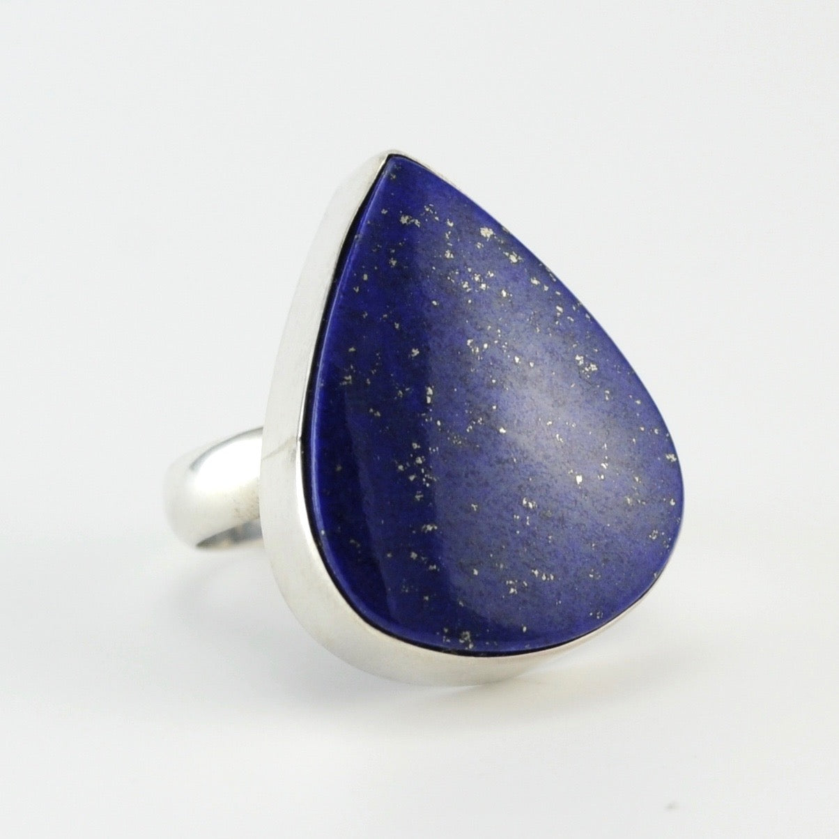 Side View Silver Lapis Wide Tear Ring