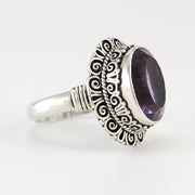 Side View Silver Amethyst Oval Bali Ring
