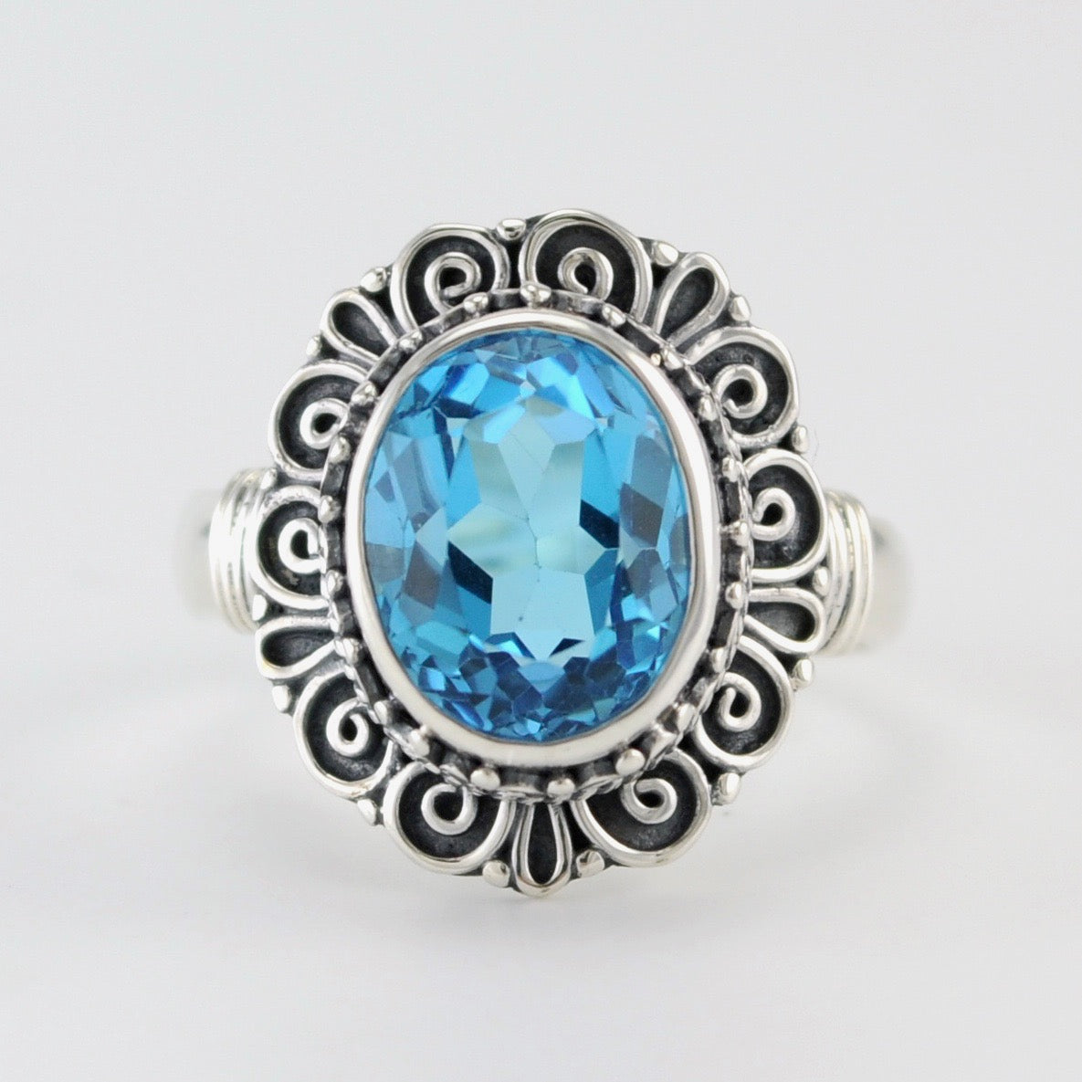 Alt View Silver Blue Topaz Oval Bali Ring