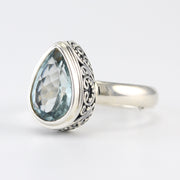 Silver Aquamarine Tear Bali Ring